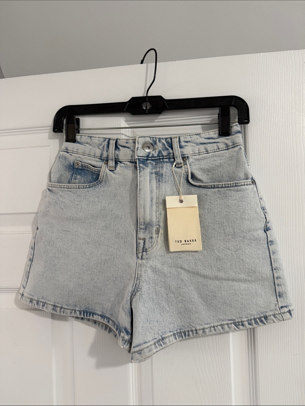 Ted Baker Faded Blue High-Rise Denim Shorts